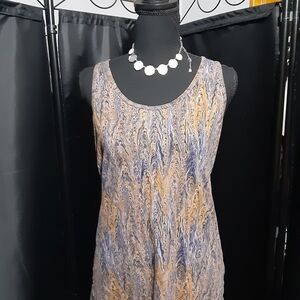 Chic Sleeveless Top with Artistic Pattern Multicolor Women's Size M